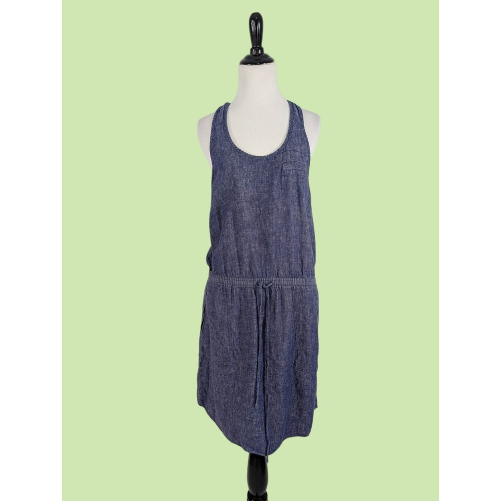 Lou & Grey Linen Blend Chambray Racerback Drawstring Sleeveless Dress S
